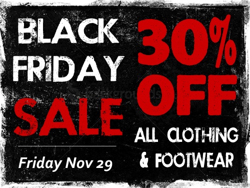 30% OFF clothing and footwear for Black Friday