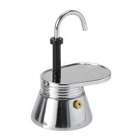 A mini stovetop espresso maker brews one double shot serving in 90 seconds.