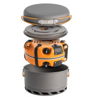 A compact 2 burner stove system with 5L pot and fry pan