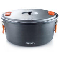 This 4.7 liter anodized aluminum pot cooks more efficiently so you can go farther and carry less fuel. The integrated silicone thumb pads on lid make straining pasta safe and secure.
