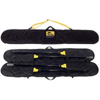 A kayak paddle bag featuring Seals Duro-Quilt fabric inside and out, with web handles, center divider and detachable shoulder strap.