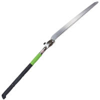 Two-handed, professional, heavy-duty folding saw, that is well-balanced and handles large limbs and trunks.