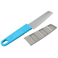 MSR's all purpose Alpine Kitchen Knife made from hardened stainless steel and Santoku-styled blade excels as speedy chopping.