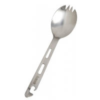 Made of high quality stainless steel. Combination spoon and fork. Built into the handle is a can opener.