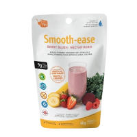 Happy Yak Smooth-Ease Berry Blush smoothie - strawberry, raspberry & banana with 9g protein. Freeze-dried, eco-friendly blend for energy, recovery, and taste.