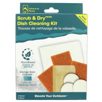 Clean up easily outdoors with the SOL Clean Scrub & Clean Up kit. Compact, eco-friendly dishwashing kit featuring coconut scrubbers, bamboo scraper, reusable towels and a ventilated carry bag.