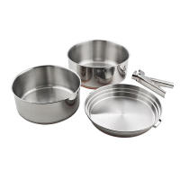 Chinook Plateau Stainless Steel Cookset is a durable, compact camping cookware set for 2–3 people with two pots, frying pan/lid, gripper and stuff sack.